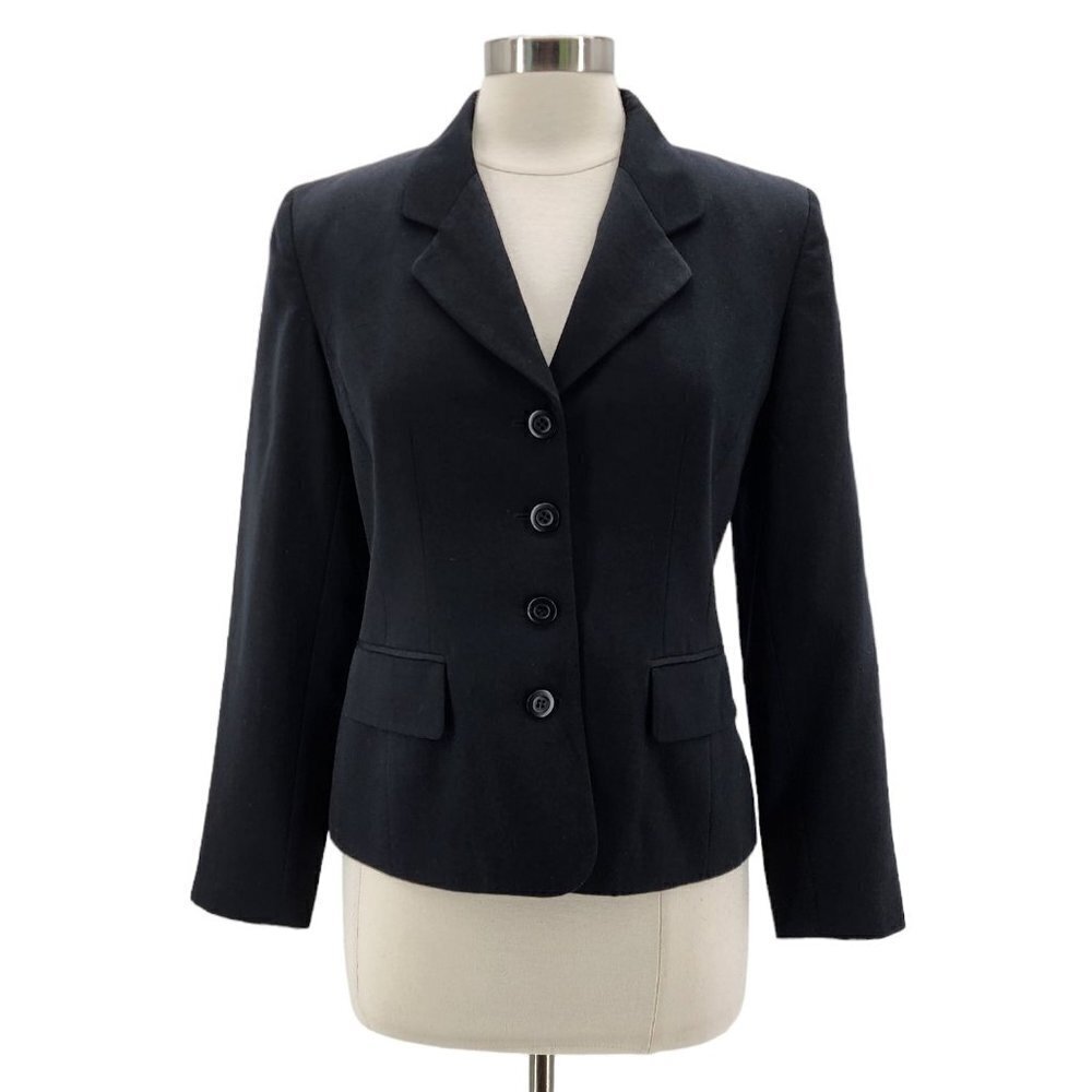 Vintage Charter Club Petites Worsted Wool Black Blazer Jacket Womens 8P